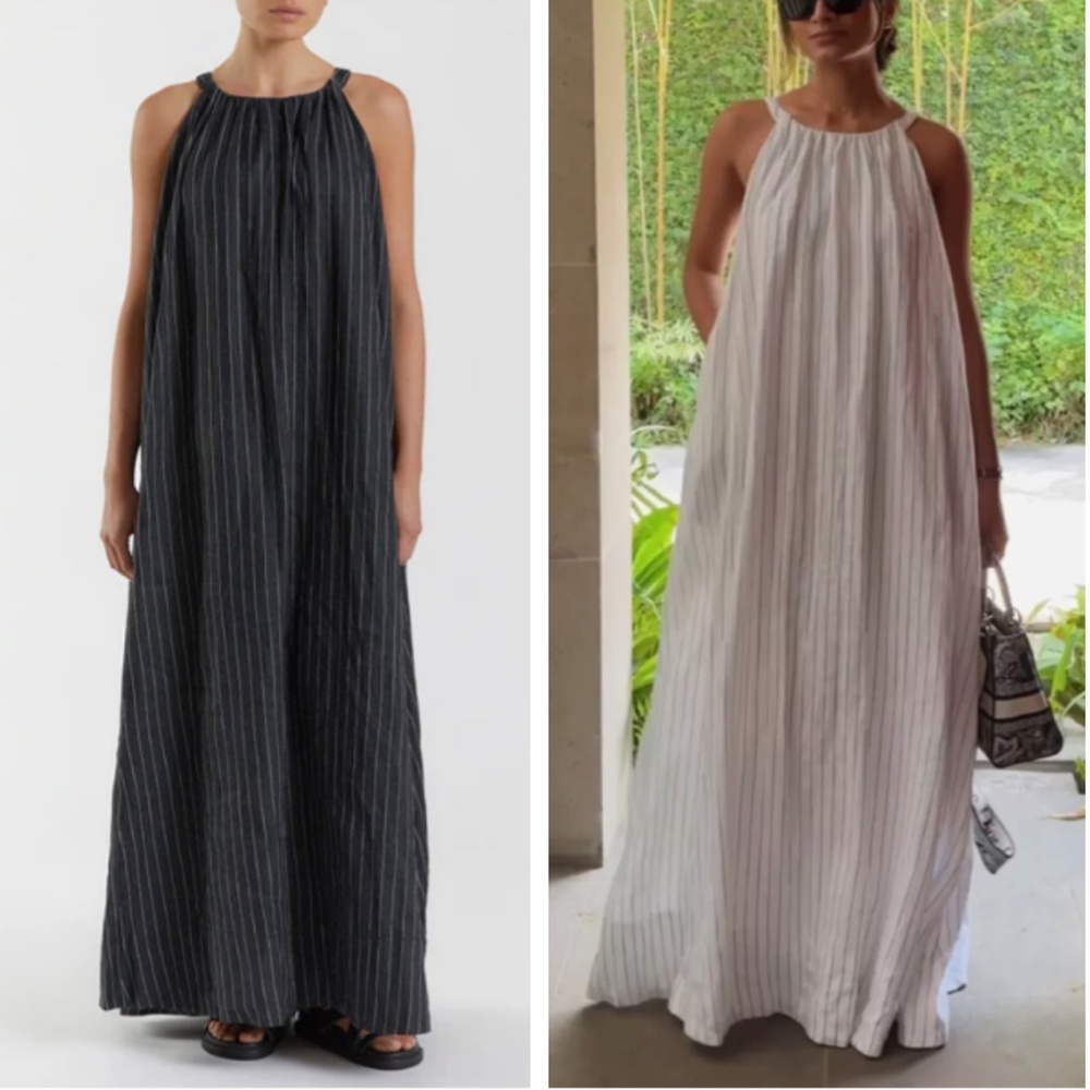 DISSH Striped Halter Maxi Dress in Black and White